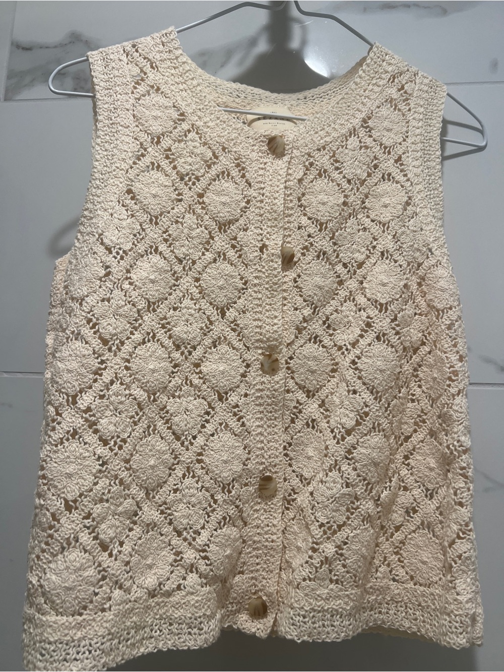 Sezane — Crochet Button-Front Tank Top in Cream